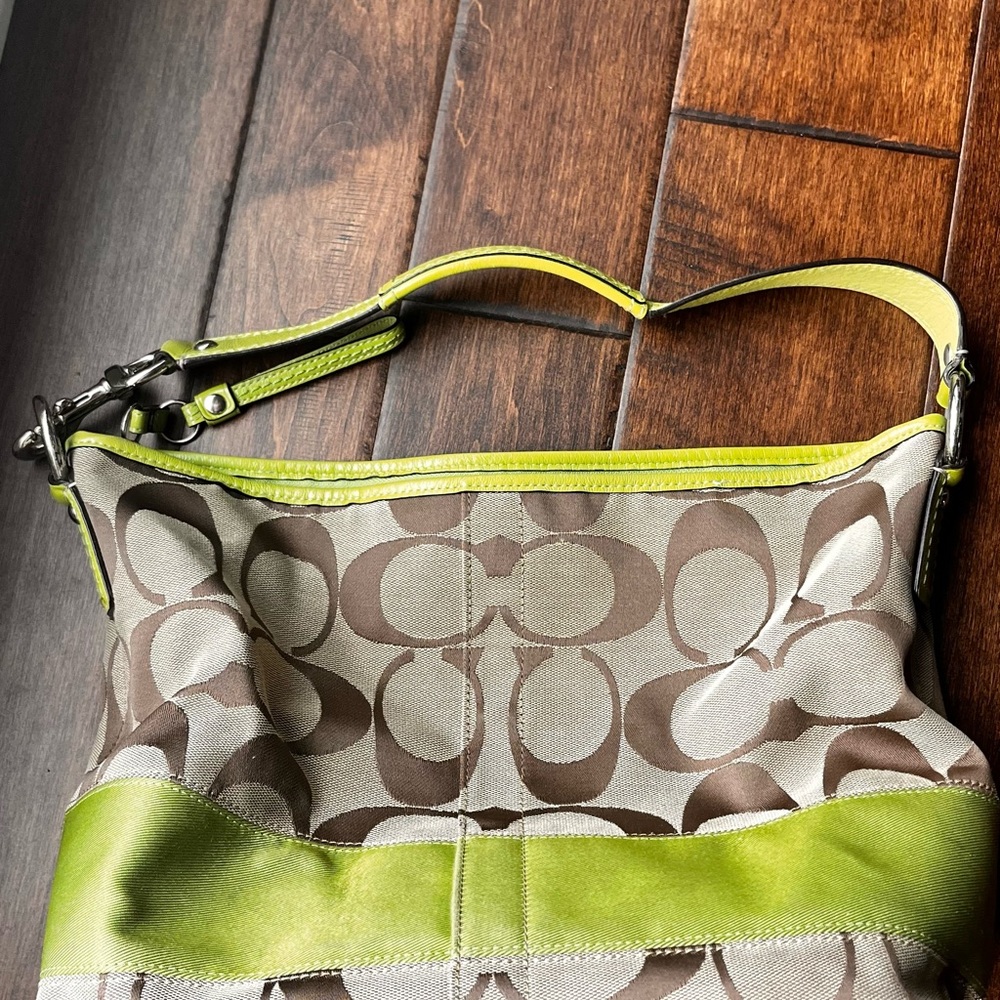 Coach Green and Brown Shoulder Bag gentle used. Some wear